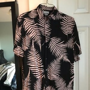 Zara Man shirt, a pastel pink fern print on black.
